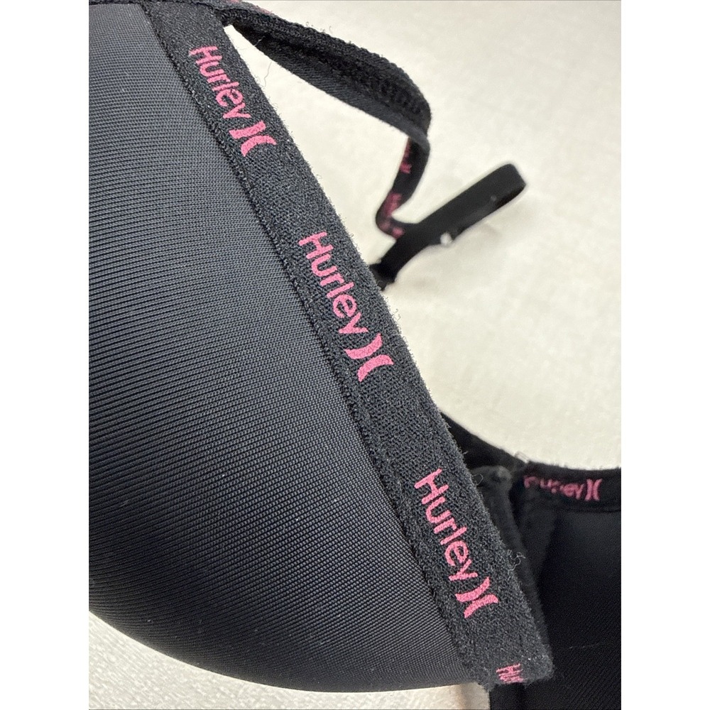 Hurley Size 34C Black Padded Bra Pink Accents Adjustable Straps Push Up - Picture 4 of 8